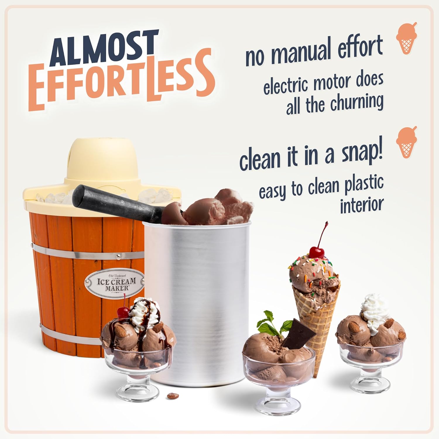 NOSTALGIA 4-Quart Electric Ice Cream Maker - Old Fashioned Design
