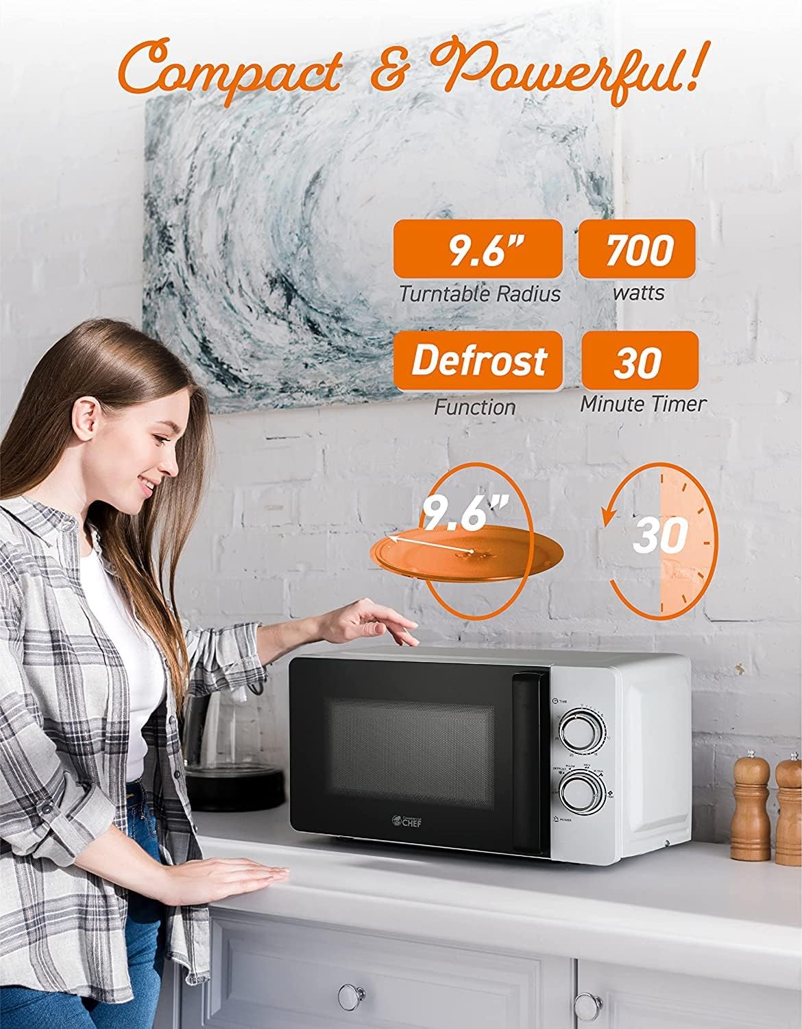 Commercial CHEF Small Microwave 0.7 Cu. Ft. Countertop Microwave with Mechanical Control