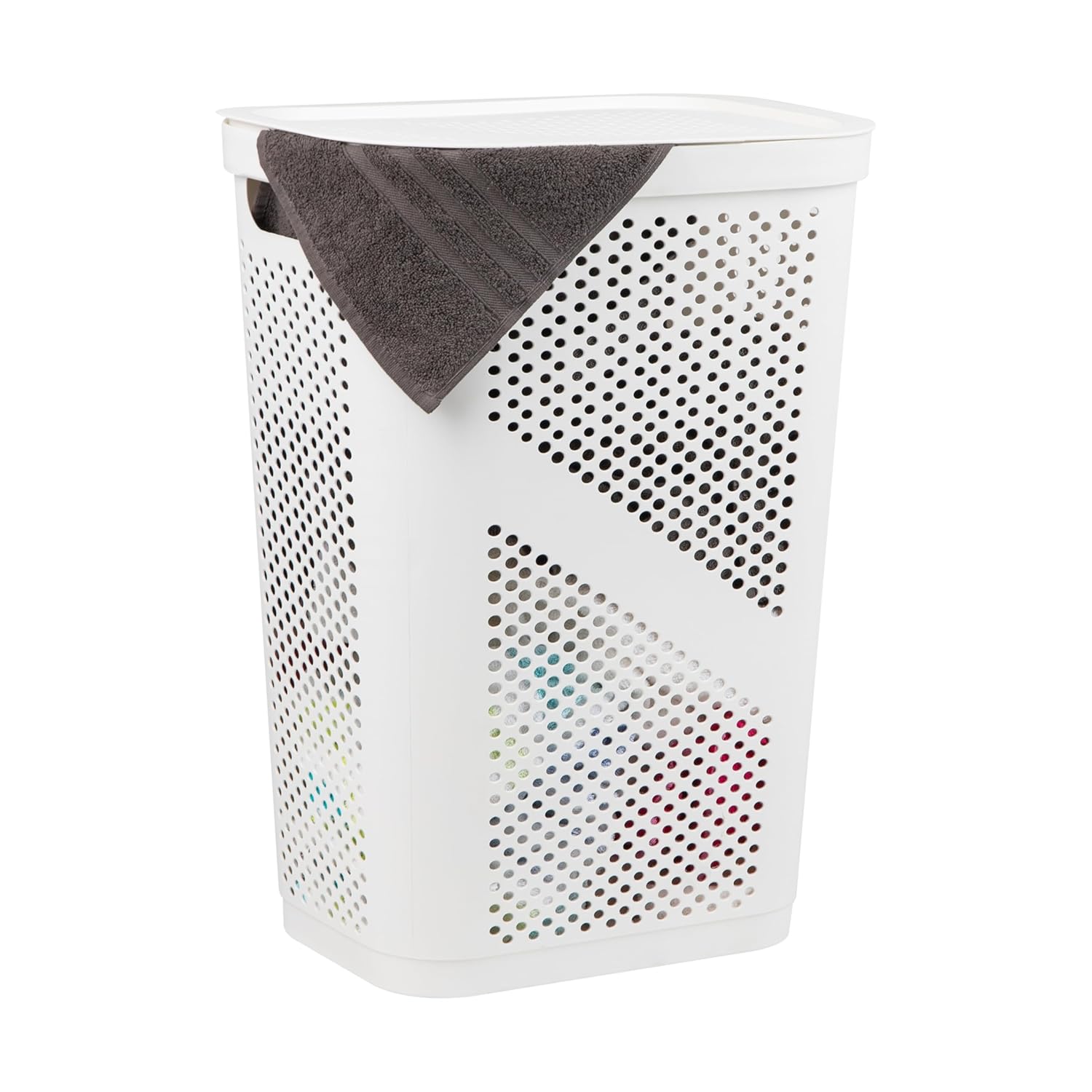 Mind Reader Slim Laundry Hamper with Lid, 60L Ventilated Plastic