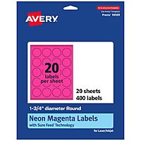 Avery Neon Magenta Round Labels 1.75" - Sure Feed Technology