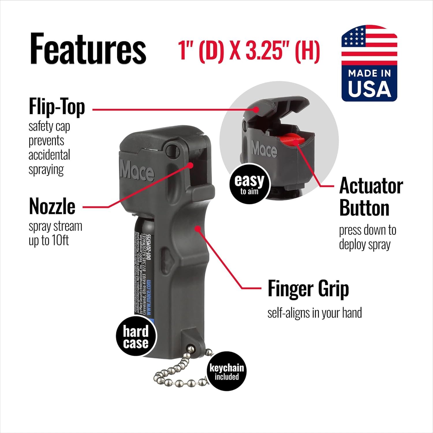 Mace Brand Triple Action Pocket Model Pepper Spray, Black, Normal