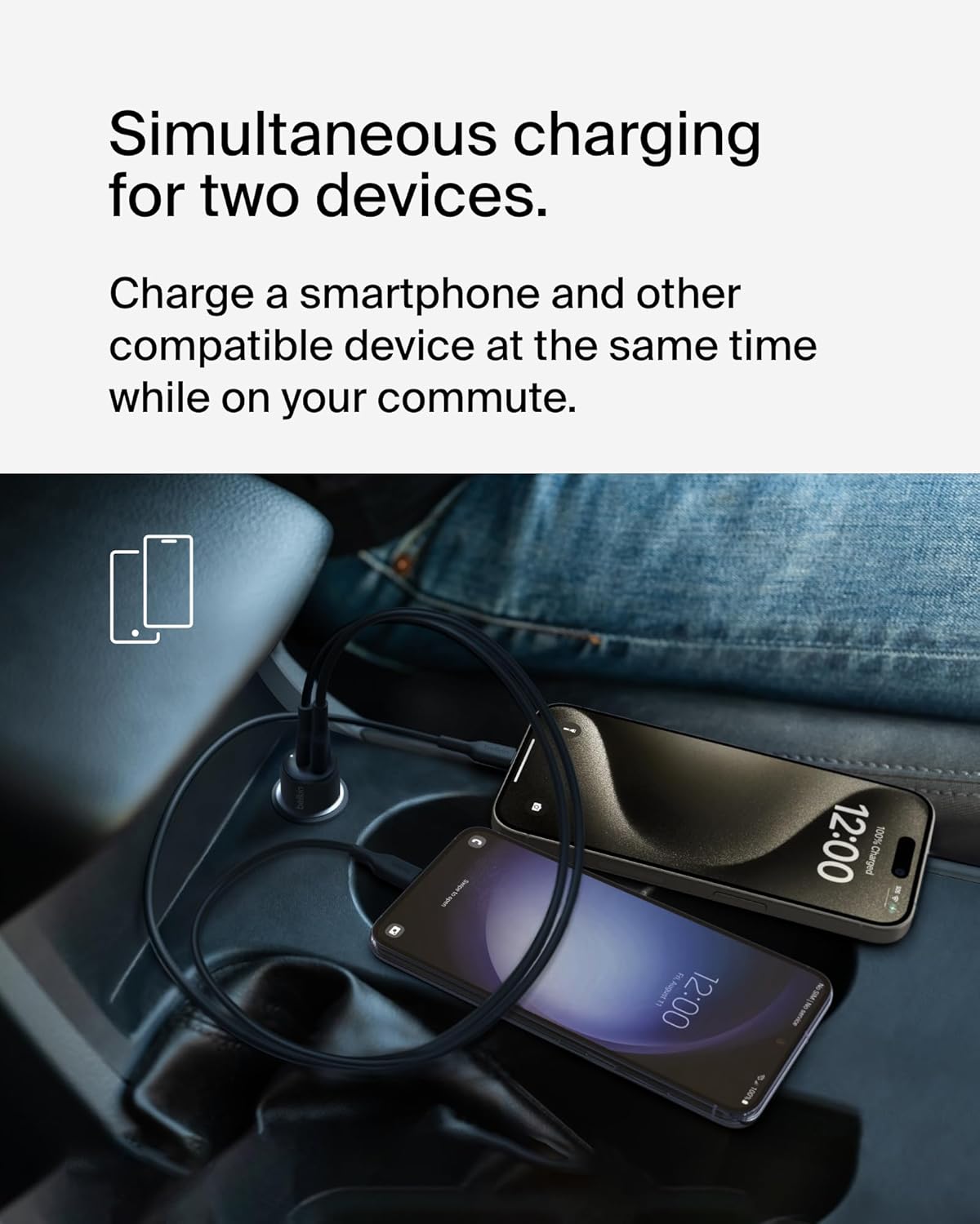 Belkin BoostCharge Dual Car Charger 42W (30W USB-C PD 3.1 + 12W USB-A)