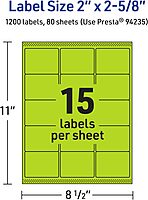 Avery Printable Rectangle Labels, Sure Feed Technology, 2" x 2-5/8", Bright Green, Laser/Inkjet Printable
