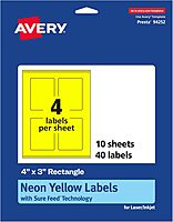 Avery Printable Rectangle Labels, Sure Feed Technology, 4" x 3", Neon Yellow, Print-to-The-Edge