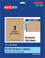 Avery Kraft Brown Oval Labels, Sure Feed Technology, 3" x 5", Print-to-The-Edge, Laser/Inkjet Printable, Permanent Adhesive