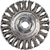 PFERD 82478 Power Knot Wheel Brush with Full Cable Twist, Threaded Hole, Narrow Face, Carbon Steel Bristles, 6" Diameter
