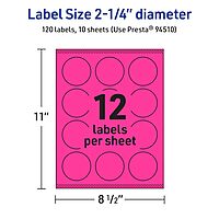 Avery Printable Round Labels, Sure Feed Technology, 2-1/4" Diameter, Neon Magenta, Print-to-The-Edge, Laser/Inkjet Printable