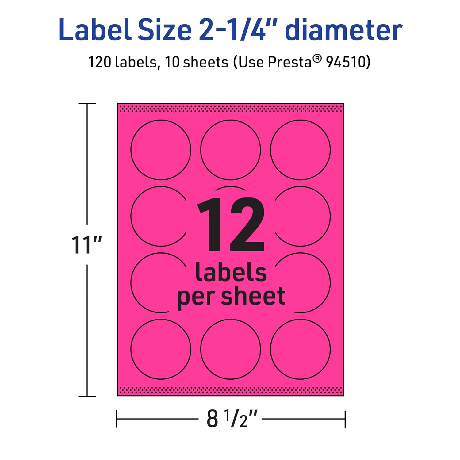 Avery Printable Round Labels, Sure Feed Technology, 2-1/4" Diameter, Neon Magenta, Print-to-The-Edge, Laser/Inkjet Printable
