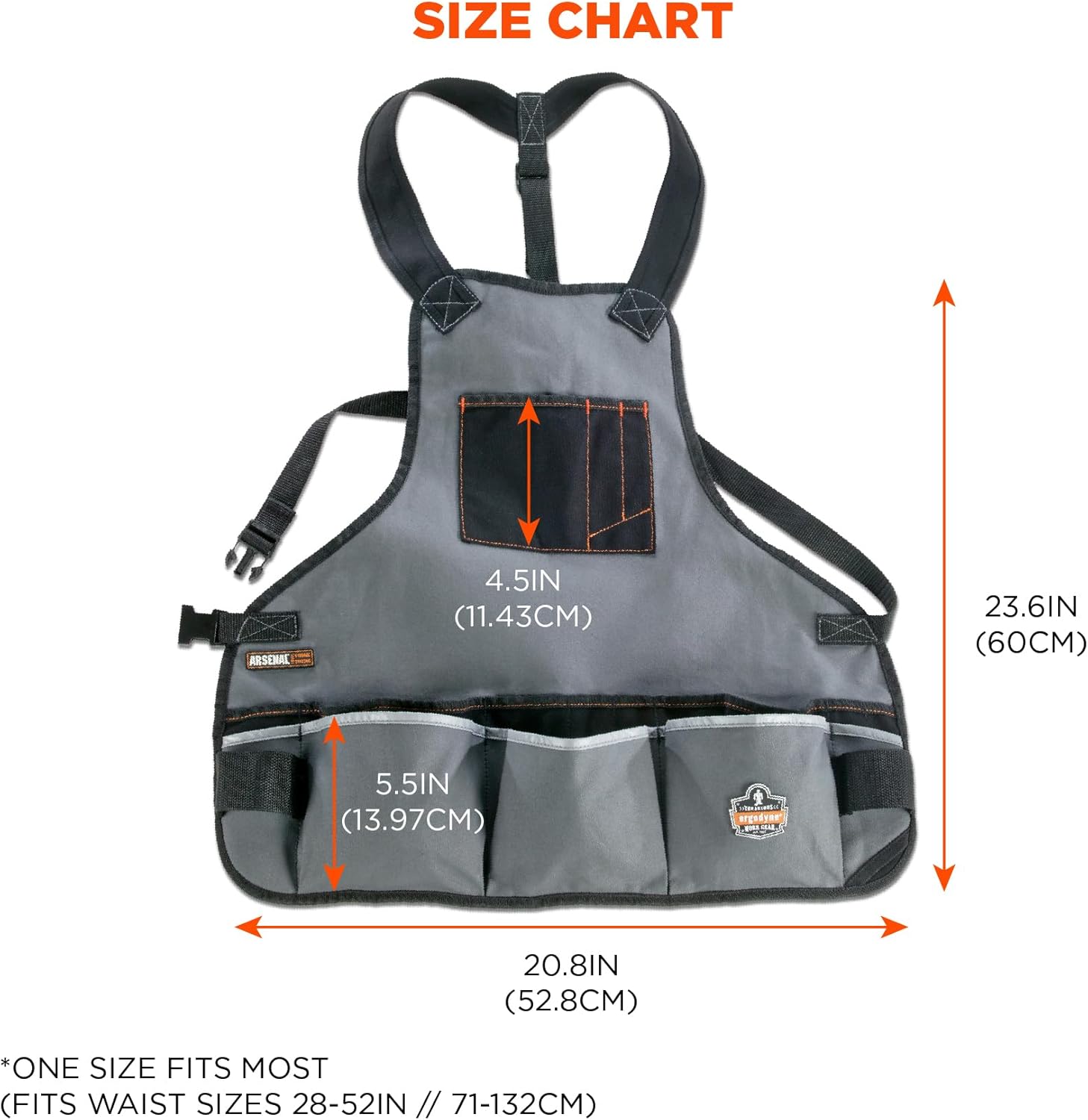 Ergodyne Arsenal 5700 Torso Length Work Tool Apron, 16-Pockets, Gray