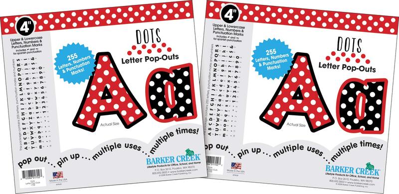 Barker Creek 4" Letter Pop-Outs 2-Pack, Dots, Jazz Up Your Bulletin Boards with These Colorful Letters, 510 Upper and Lowercase Letters, Numbers & Punctuation Marks, 4" (3627)
