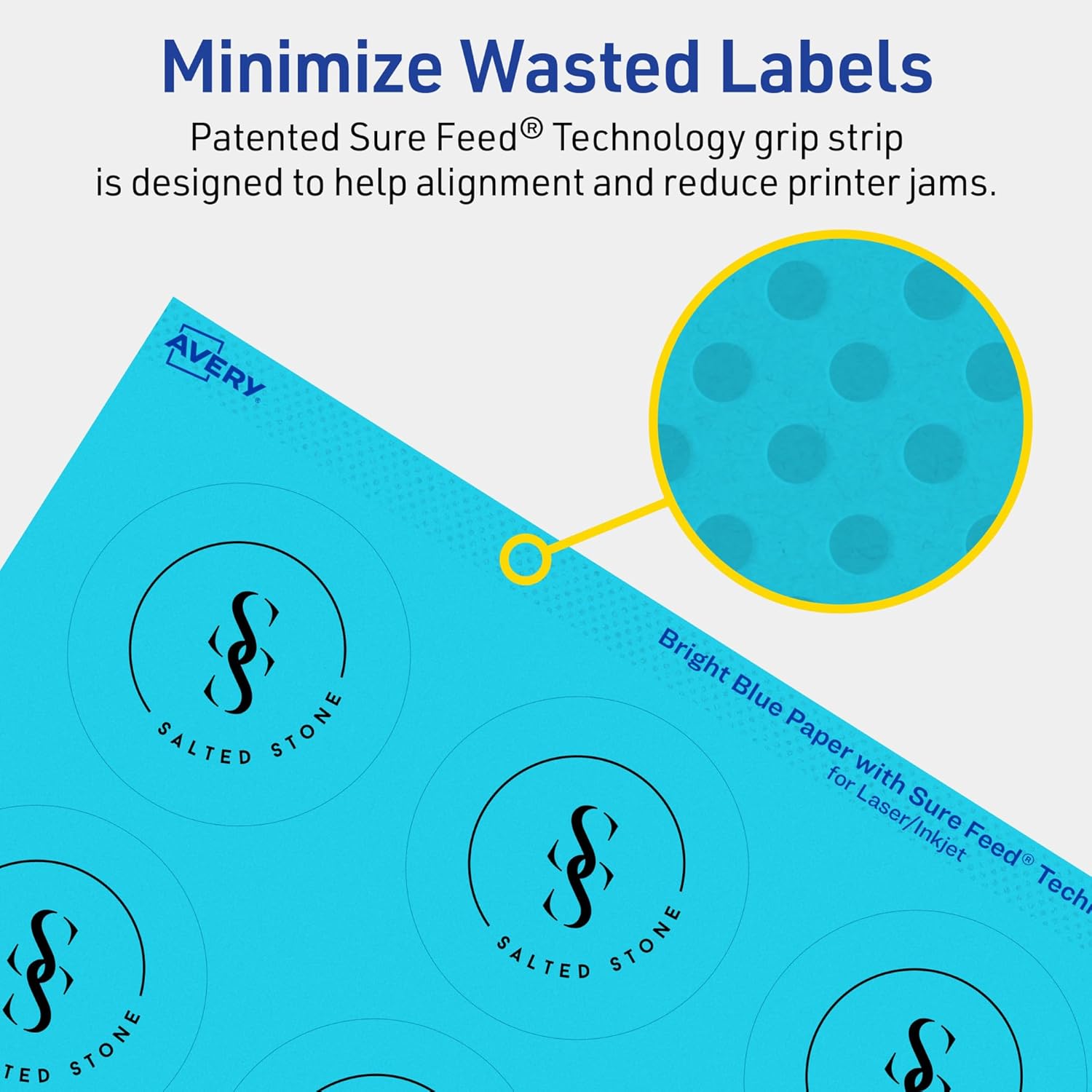 Avery Printable Round Labels, Sure Feed Technology, 2-1/4" Diameter, Bright Blue, Print-to-the-Edge, Laser/Inkjet Printable