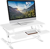 Mount-It! 38in Wide Height Adjustable Standing Desk Converter with Keyboard Tray