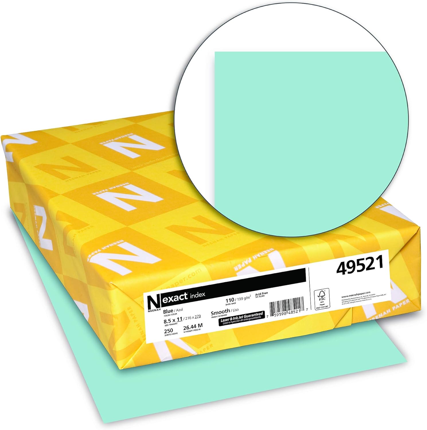 Neenah Paper Exact Index Card Stock, 110 lb Index Weight, 8.5 x 11, Blue, 250/Pack