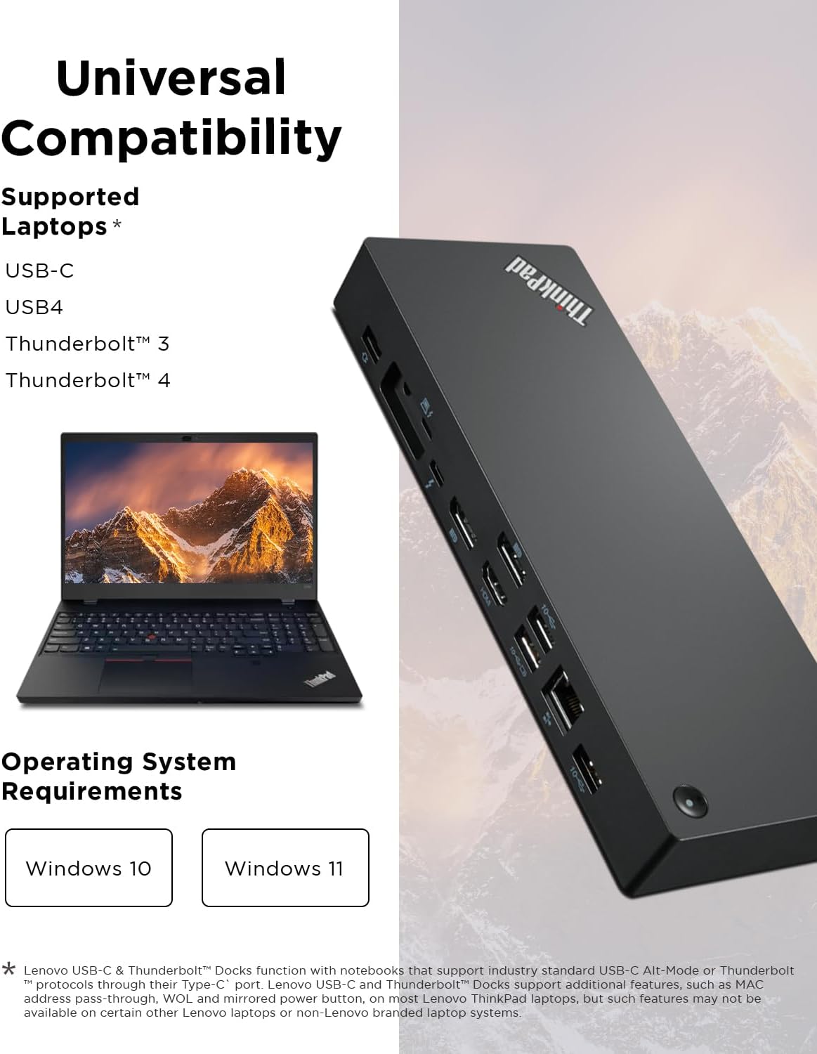 Lenovo ThinkPad Universal Thunderbolt 4 Dock, 4 Displays, Dynamic Power Charging up to 100W, Black