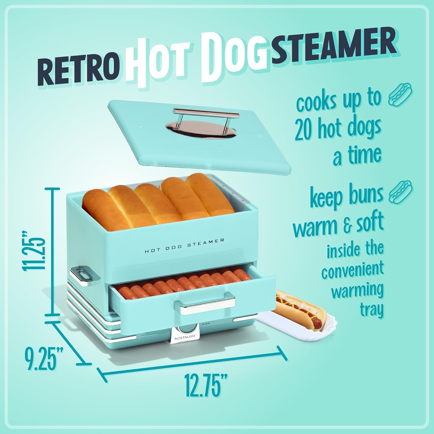 NOSTALGIA Extra Large Diner-Style Hot Dog Steamer & Bun Warmer