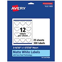 AVERY Matte White Heart Labels, Sure Feed Technology, 2-9/32" x 1-27/32"