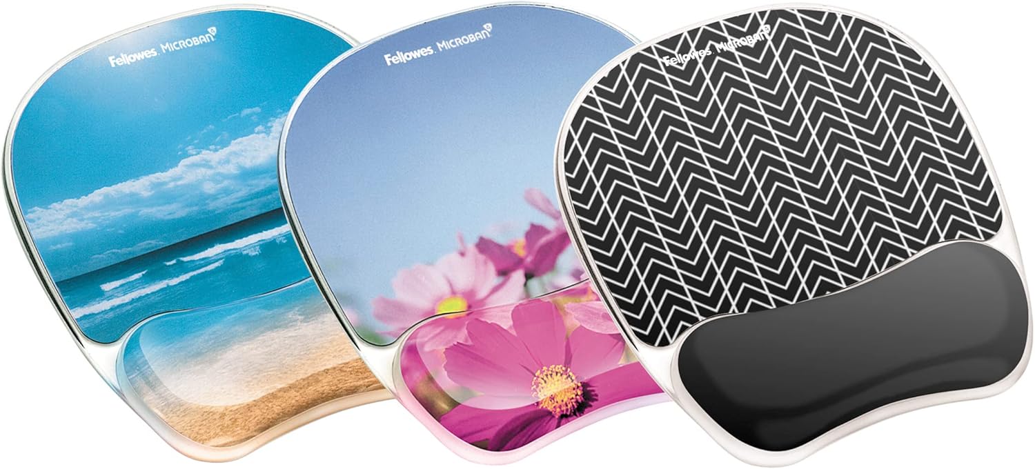 Fellowes Photo Gel Mouse Pad Wrist Rest with MICROBAN - Black Chevron (9549901)