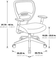 SPACE Seating Professional AirGrid Dark Back and Padded Black Eco Leather Seat, 2-to-1 Synchro Tilt Control, Adjustable Arms and Tilt Tension with Nylon Base Managers Chair
