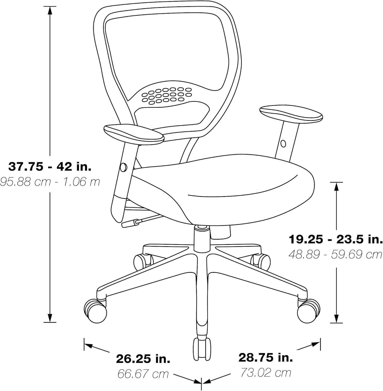 SPACE Seating Professional AirGrid Dark Back and Padded Black Eco Leather Seat, 2-to-1 Synchro Tilt Control