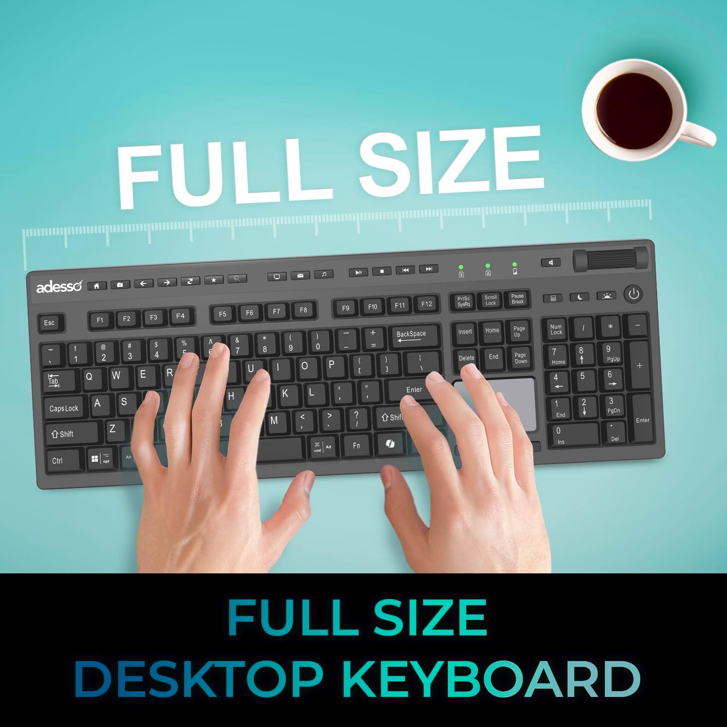 Wireless Keyboard with Touchpad 104 Key Full Size USB Dongle Receiver Multi OS Support Works with MacOs System & Multimedia