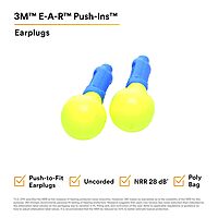 3M E-A-R Push-Ins Earplugs 318-1000, 28.0 dBs, 100 Pair, ANSI, Uncorded, No Roll, Push to Fit, Poly Bag