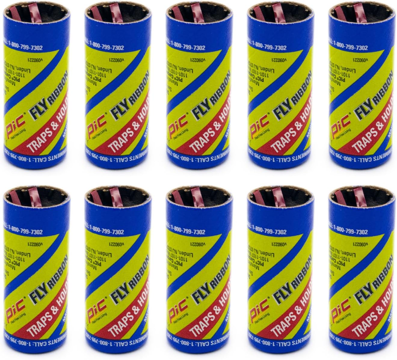 PIC FR10B 69060216325 Fly Ribbons Fruit Fly Traps for Indoors and Outdoors, Bug Trap for Winged Insects, Set of 10