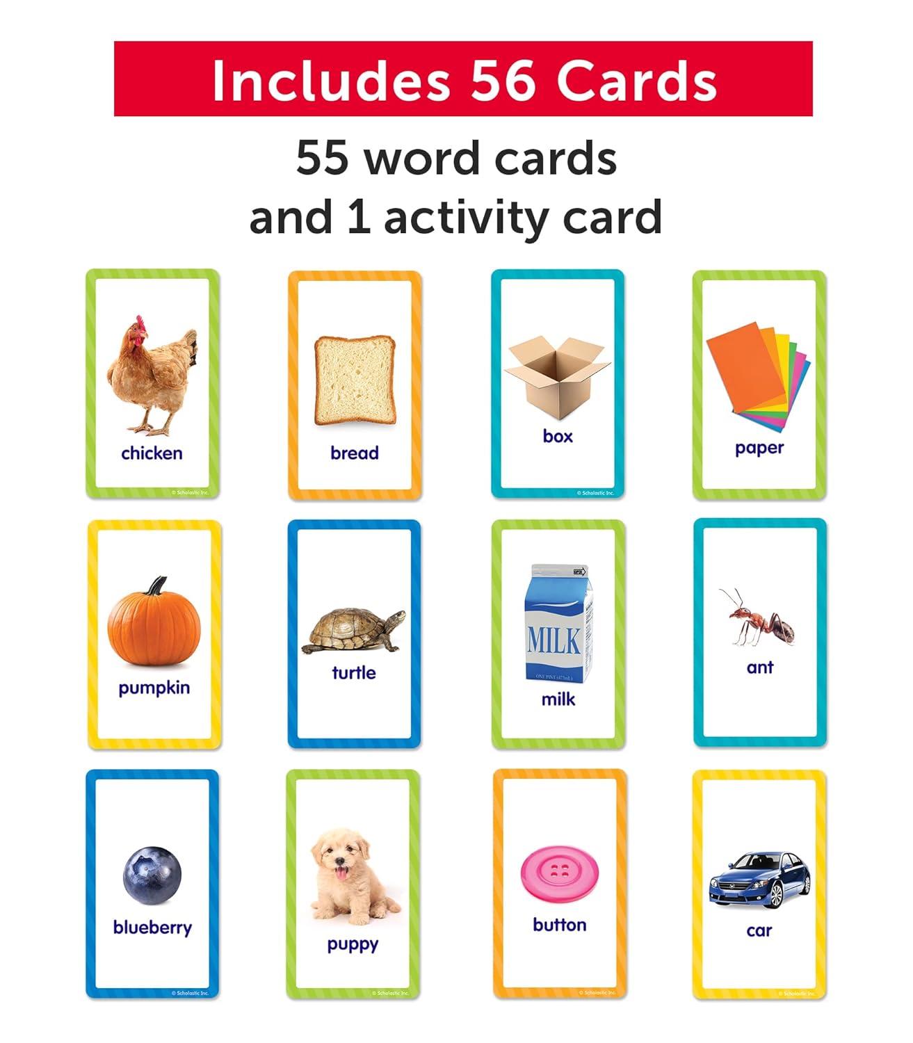 Scholastic First Words Flash Cards, 6-1/4inH x 3-5/16inW, Pre-K, Pack Of 56 Cards