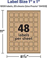 Avery Kraft Brown Square Labels, Sure Feed Technology, 1" x 1"