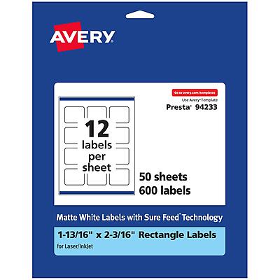 AVERY Matte White Rectangle Labels, Sure Feed Technology, 1-13/16 x 2-3/16