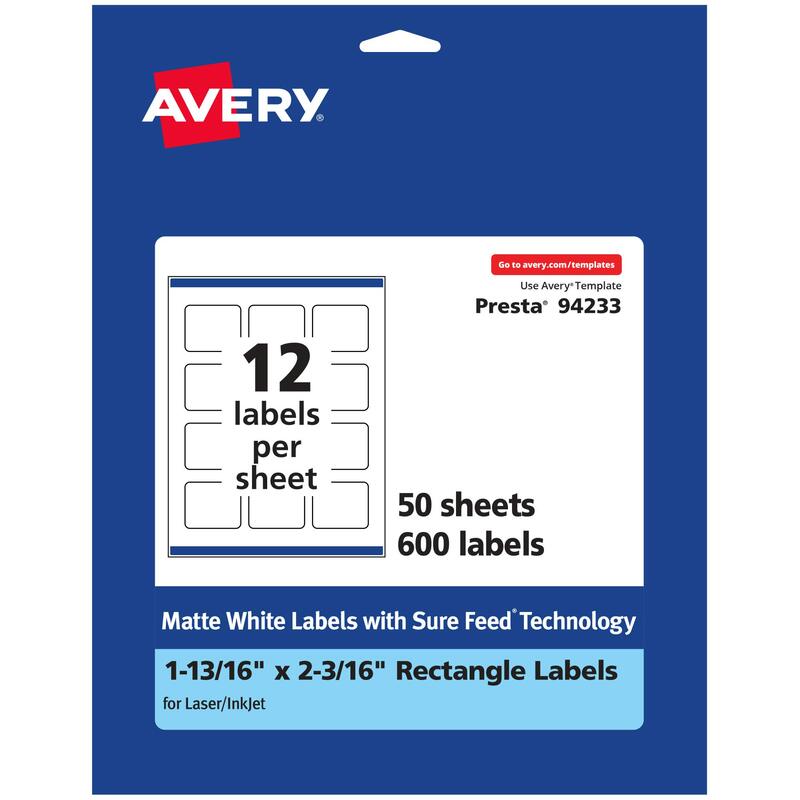 AVERY Matte White Rectangle Labels, Sure Feed Technology, 1-13/16 x 2-3/16