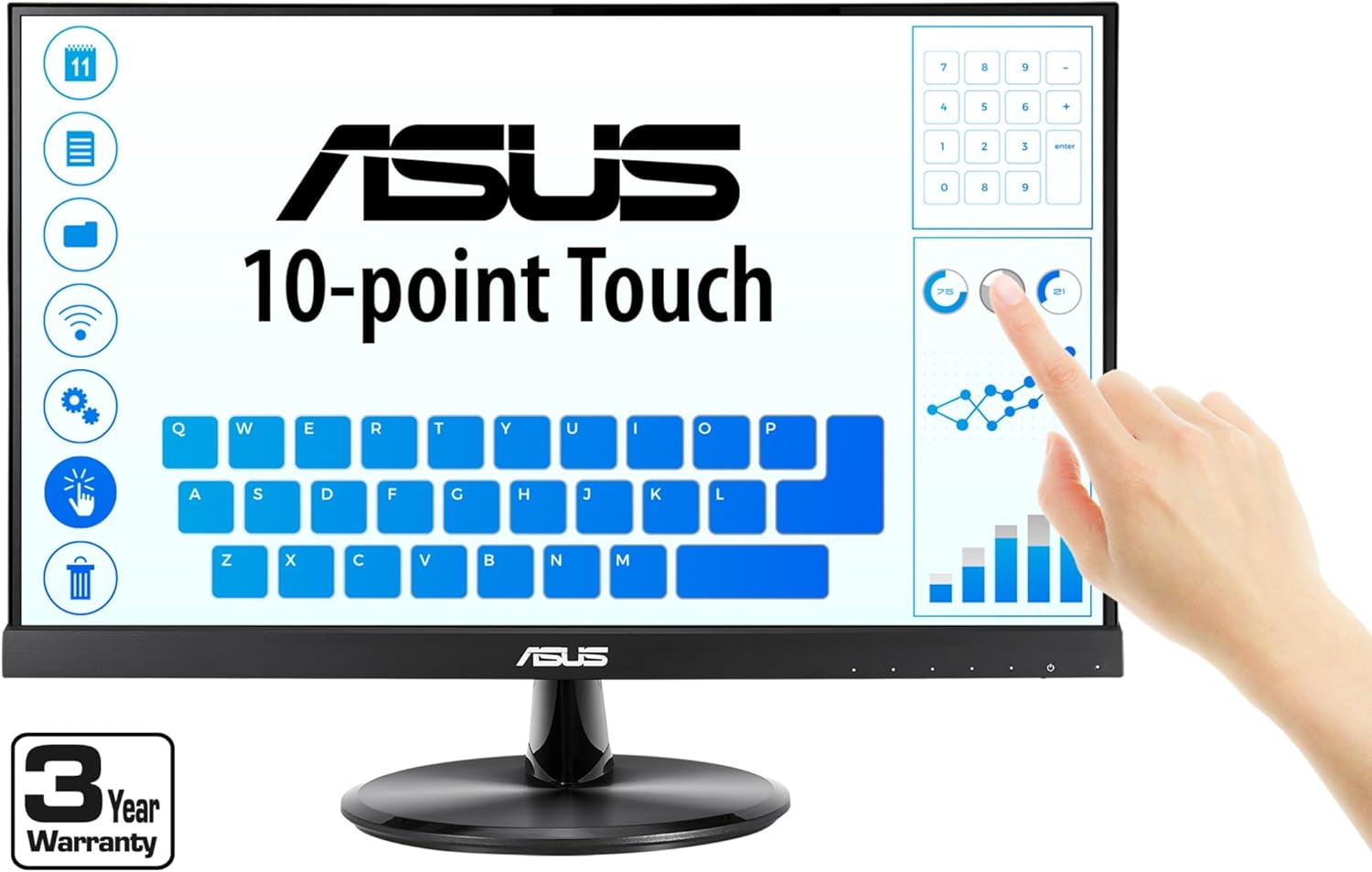 ASUS VT229H 21.5" Monitor 1080P IPS 10-Point Touch Eye Care with HDMI VGA, Black 21.5" IPS 10-Point Touch Screen