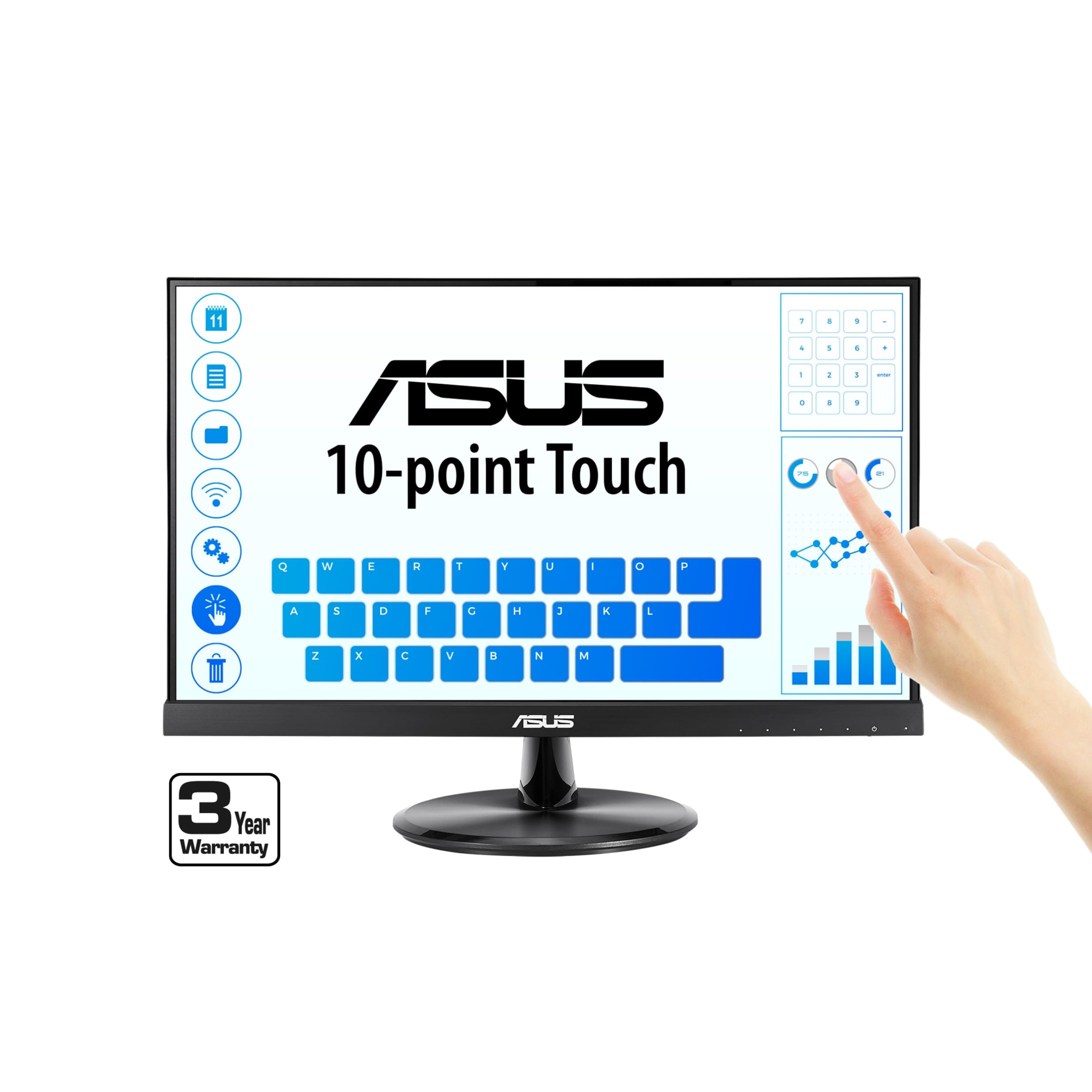 ASUS VT229H 21.5" Monitor 1080P IPS 10-Point Touch Eye Care with HDMI VGA, Black 21.5" IPS 10-Point Touch Screen