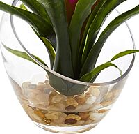 Nearly Natural Tropical Bromeliad 8inH Artificial Floral Arrangement With Angled Vase, 8inH x 6inW x 6inD, Purple