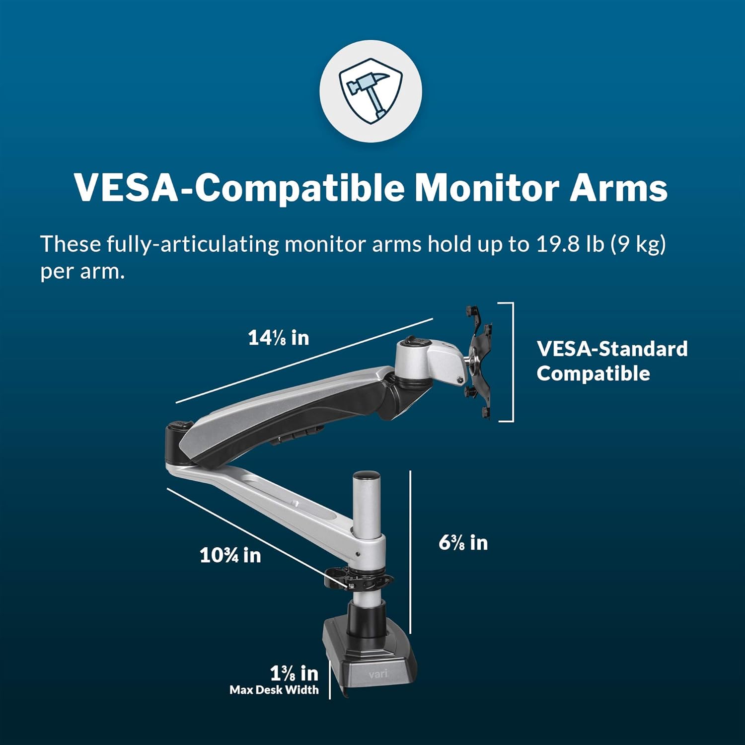 VARI VESA Monitor Arm - Adjustable Desk Mount with 360° Rotation