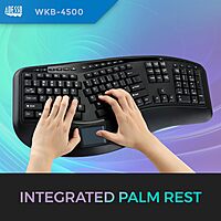 WKB-4500UB - Wireless Ergonomic Desktop Touchpad Keyboard, Split Keys Design, Palm Rest, Media Control Hotkeys