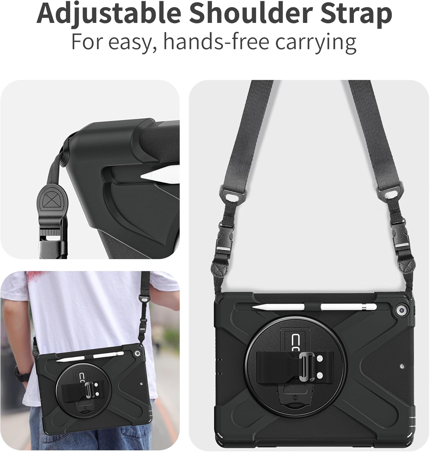 CODi Rugged iPad 10.2" Case for 9th, 8th, 7th Gen – Shockproof Protective Cover with Kickstand, Hand/Shoulder Strap