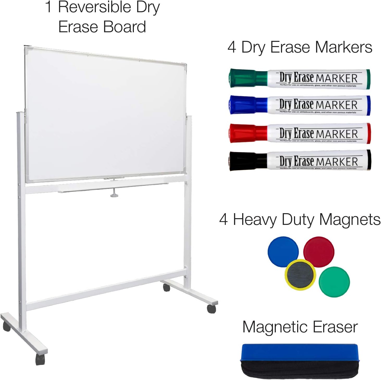 Excello Global Products 48"x32" Reversible Magnetic Dry-Erase Whiteboard on Wheels