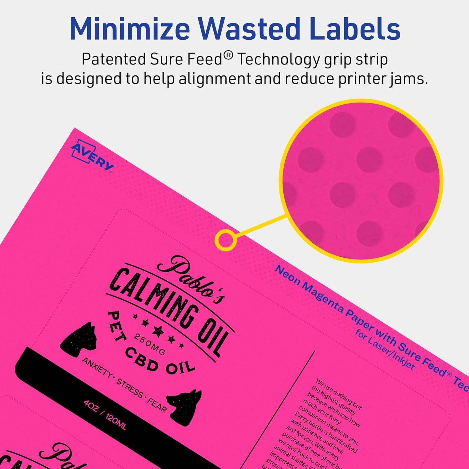 Avery Printable Rectangle Labels, Sure Feed Technology, 3" x 6", Neon Magenta Labels, Print-to-The-Edge