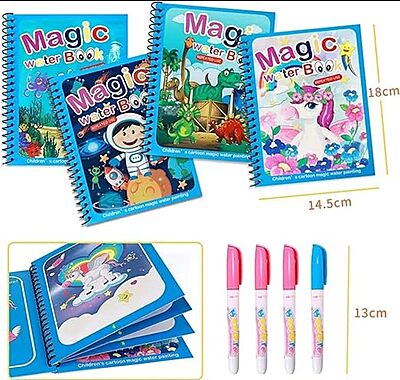 Water Magic Coloring Books with Refillable Pens - Pack of 4