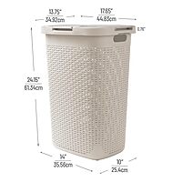 Mind Reader 60L Slim Laundry Hamper with Lid, Wicker-Style Plastic