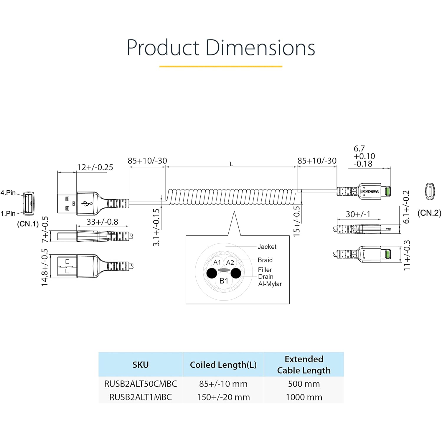 StarTech.com Coiled USB-A to Lightning Cable, MFi Certified, Durable TPE Jacket, Aramid Fiber Reinforced
