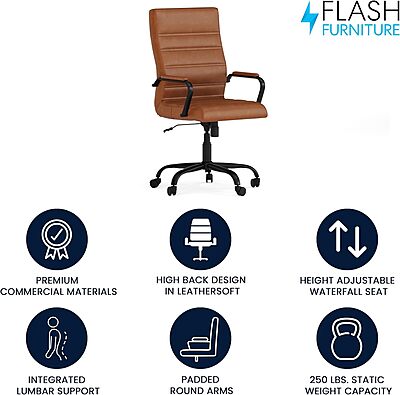 Flash Furniture Whitney Swivel LeatherSoft Desk Chair with Padded Seat and Armrests