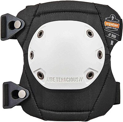 Ergodyne ProFlex 300 Rounded Cap Knee Pads, White Cap, Buckle Closure (Pair)