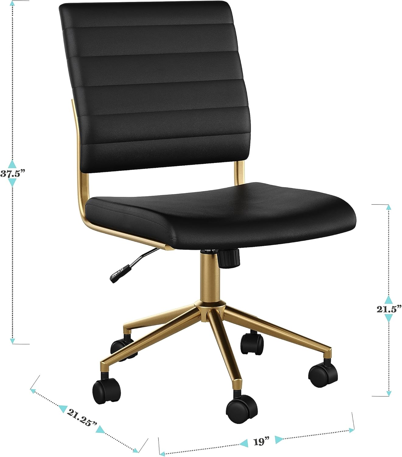 Martha Stewart Ivy Armless Swivel Task Chair in Faux Leather with Polished Brass Frame