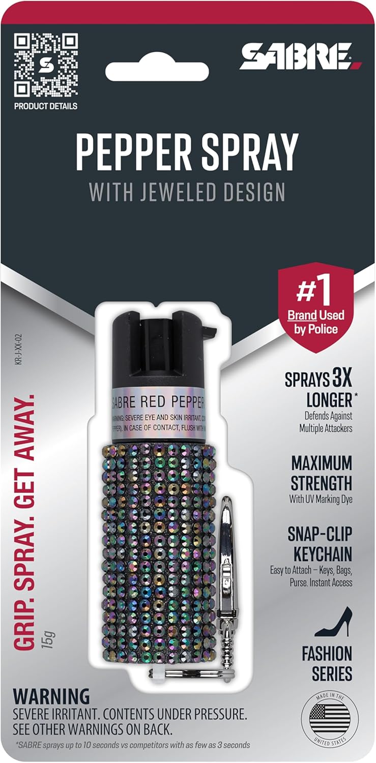 SABRE Jeweled Pepper Spray with Snap Clip, Maximum Strength