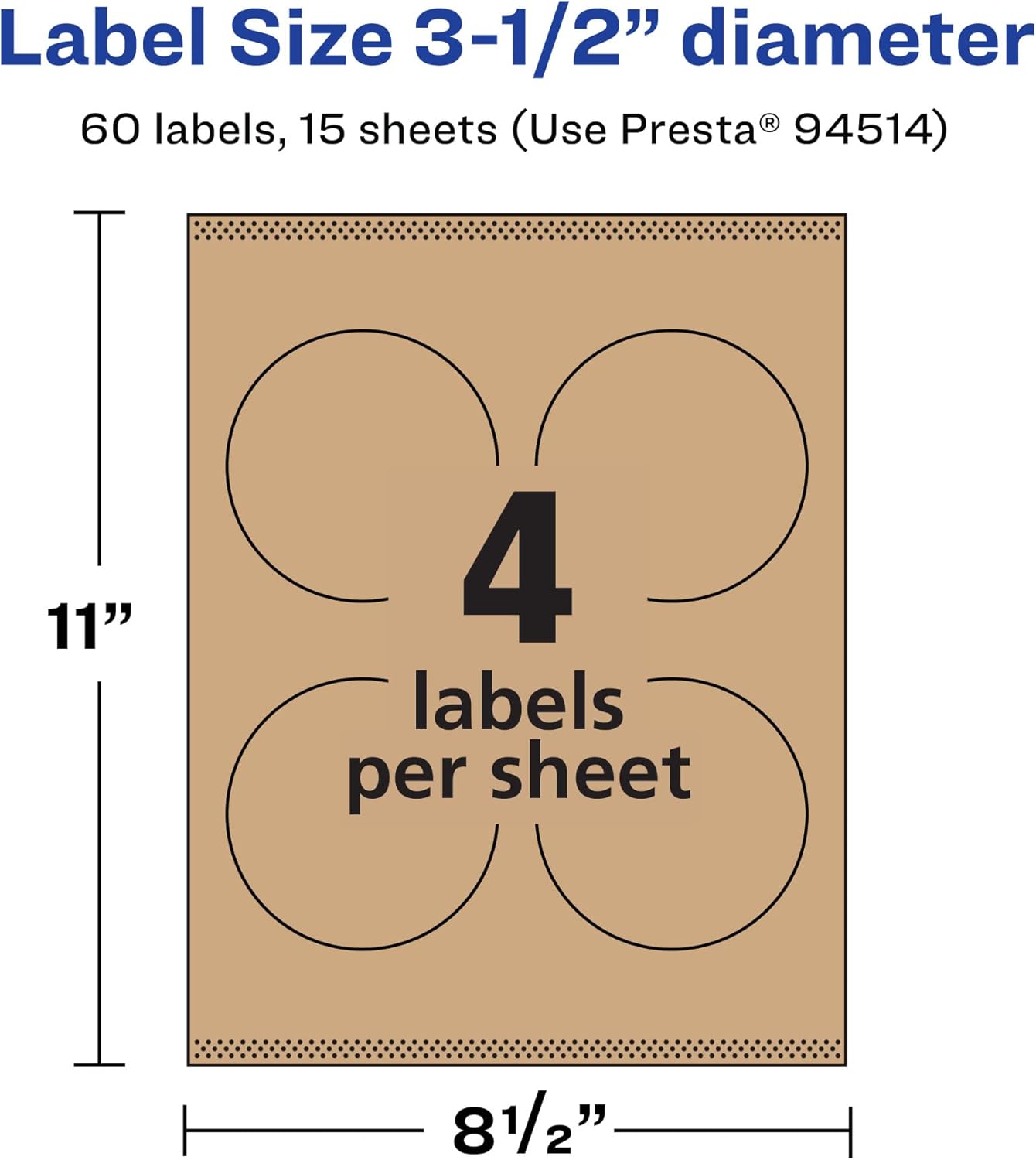 Avery Kraft Brown Round Labels, Sure Feed Technology, 3.5" Diameter, 60 Kraft Brown Labels, Print-to-The-Edge