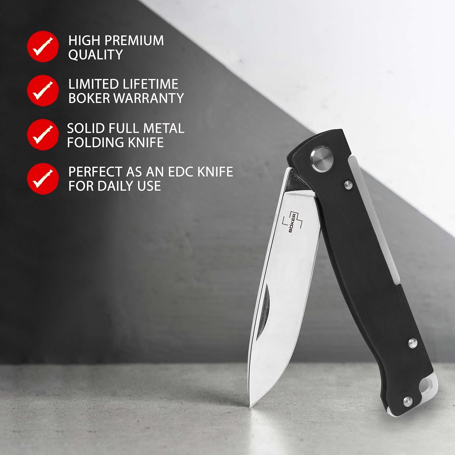 BÖKER PLUS® Atlas Black pocket knife - 2-hand full metal folding knife with sharp 12C27 Sandvik blade - EDC
