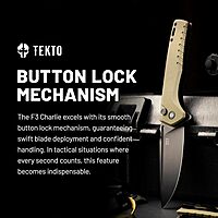 F3 Charlie Button Lock Folding Knife, Fine Edge Blade, Tactical OD Green G10 Handle