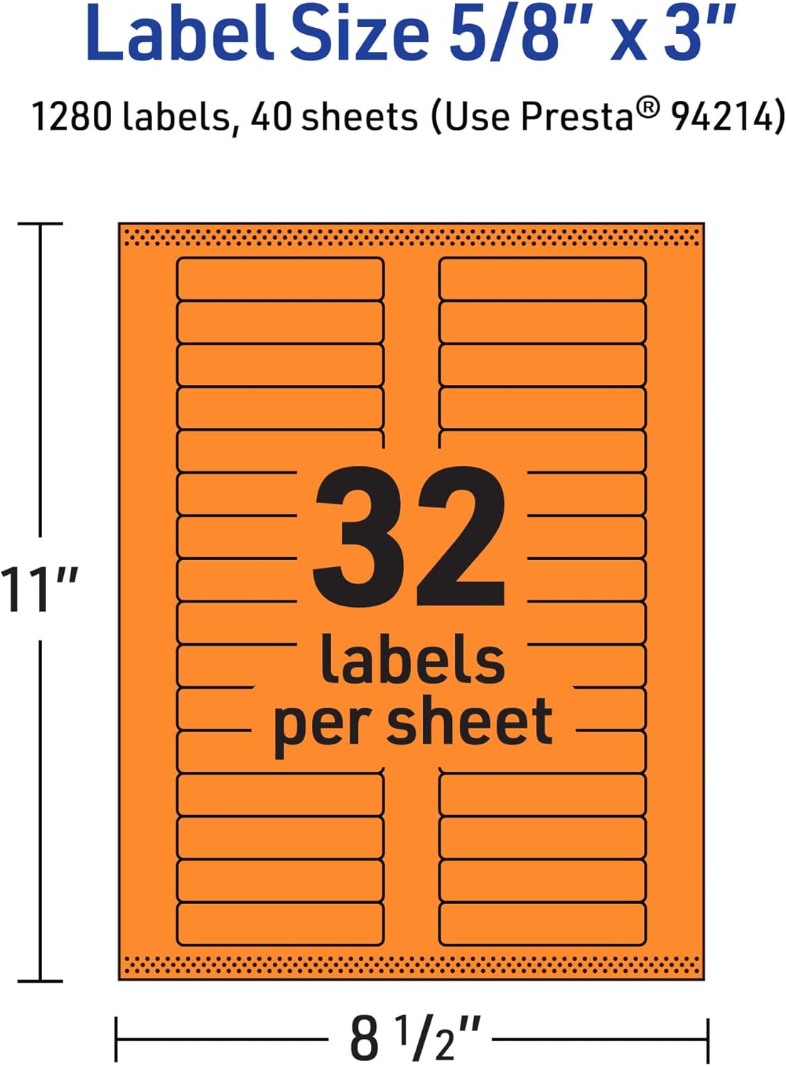 Avery Printable Rectangle Labels, Sure Feed Technology, 5/8" x 3", Bright Orange