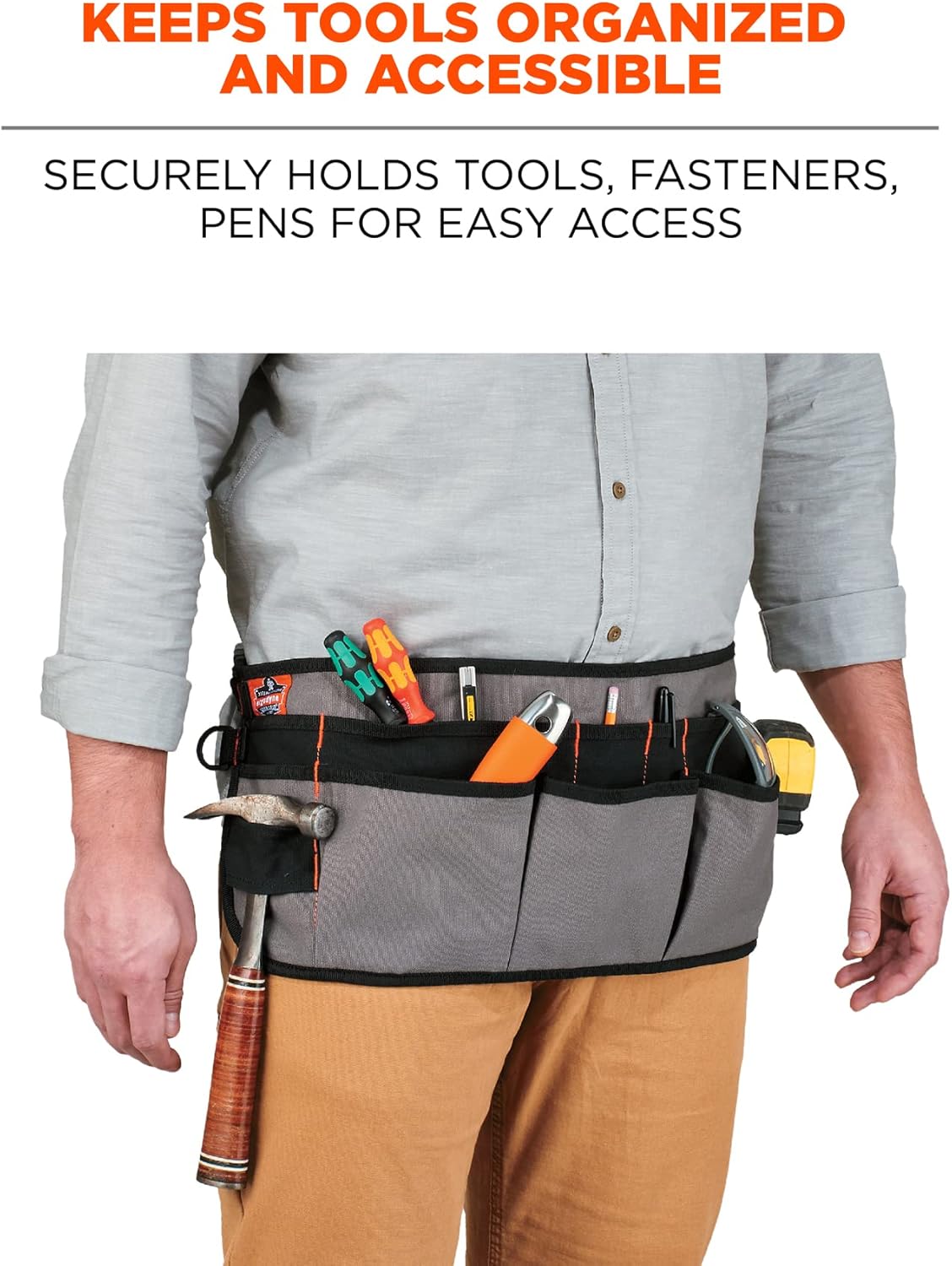 Ergodyne Arsenal 5707 Tool Work Waist Apron, 14-Pockets, Gray